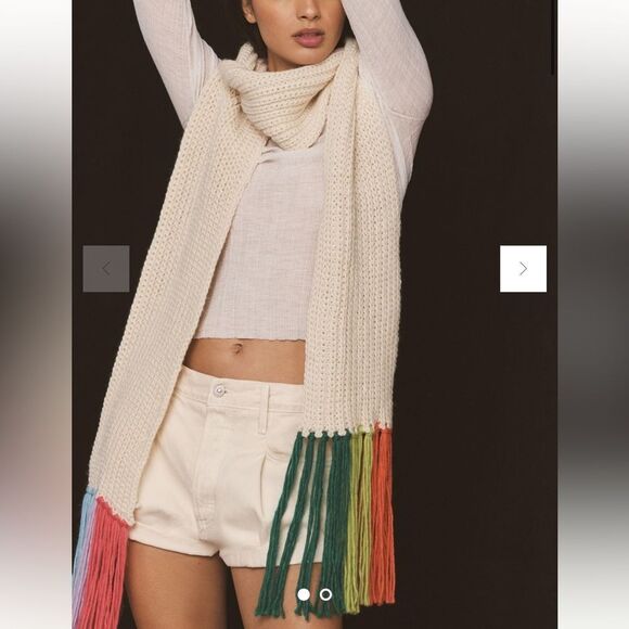 Anthropologie Colorful Fringe Scarf Cream Os NWT in packaging - Picture 2 of 4